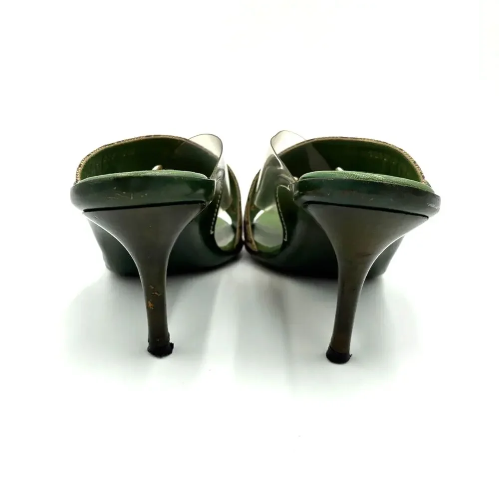 8.5 Vintage Gucci GG Monogram Canvas PVC Green & Brown Mules